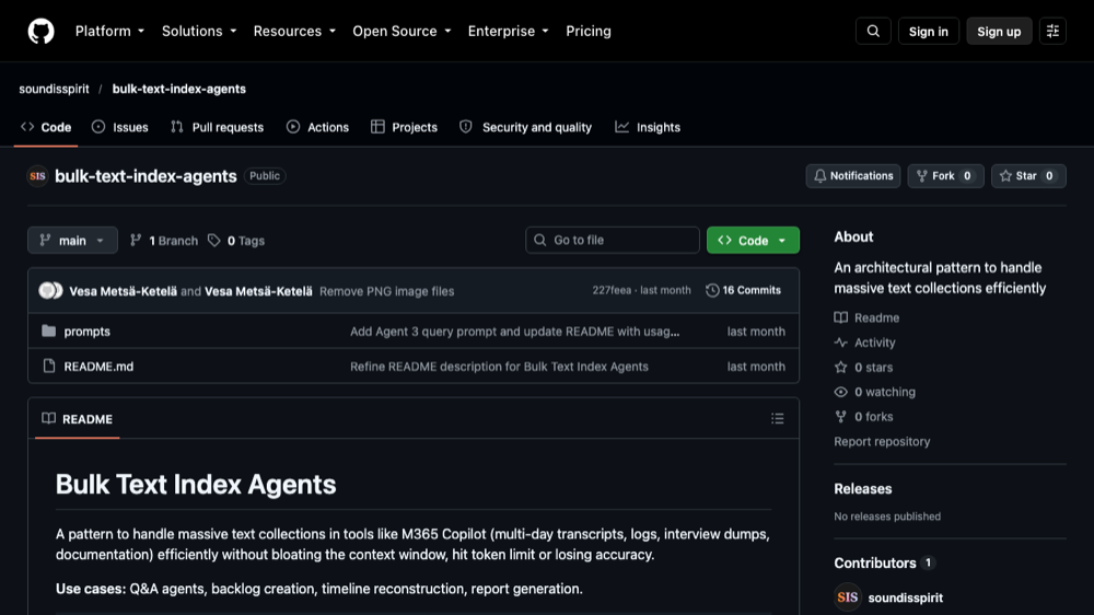Bulk Text Index Agents repository on GitHub