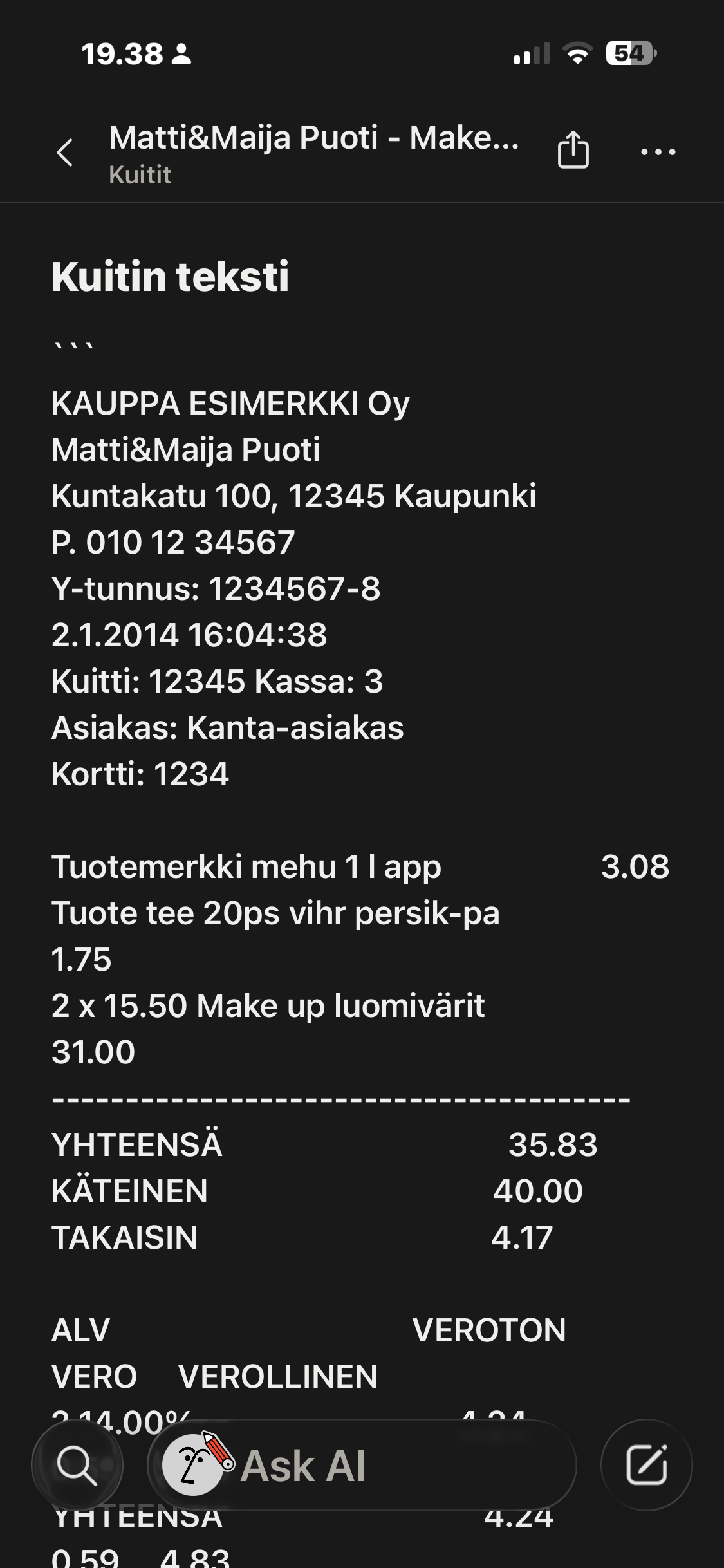 Receipt Notion page, full OCR text