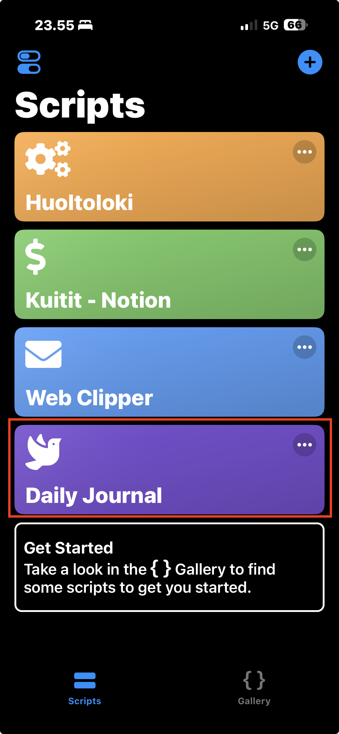 Scriptable app, Daily Journal in the scripts list